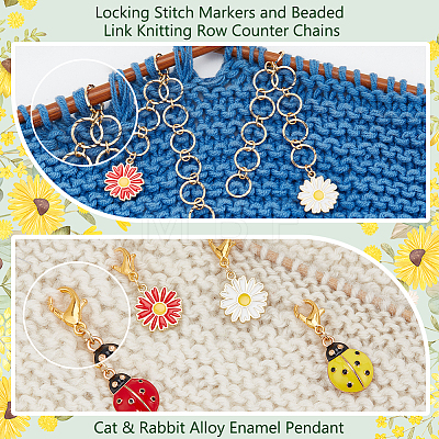 Locking Stitch Markers and Beaded Link Knitting Row Counter Chains HJEW-AB00546-1