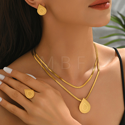 Stainless Steel Teardrop Necklace & Earrings & Ring Sets for Women EE9030-1