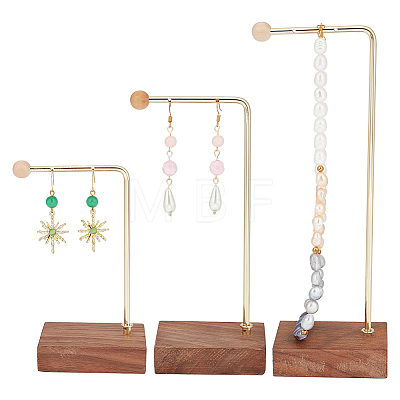 3Pcs 3 Sizes Alloy Jewelry Display Stands with Wood Base EDIS-WH0022-25-1