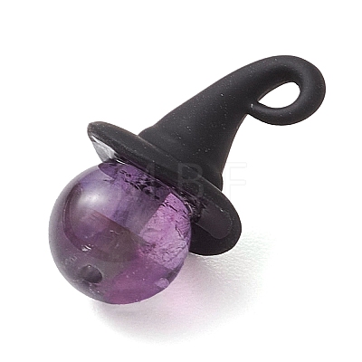 5Pcs 5 Styles Halloween Natural Mashan Jade & Lapis Lazuli & Amethyst & Quartz Crystal & Black Stone Pendants PALLOY-JF02853-1