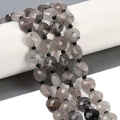 Natural Tourmalinated Quartz Beads Strands G-B094-A25-01-1