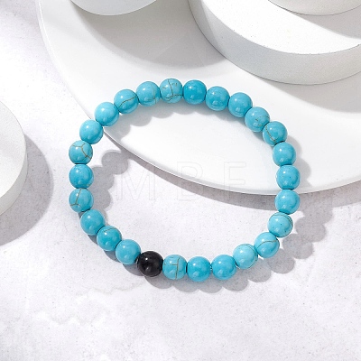 Synthetic Turquoise Beaded Stretch Bracelets for Women Men BJEW-JB11552-02-1