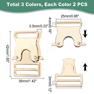 6 Sets 3 Colors Zinc Alloy Bag Side Release Buckles
 FIND-WR0005-37-1