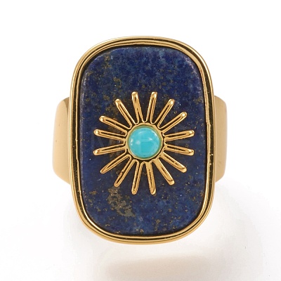 Natural Lapis Lazuli & Turquoise Cuff Rings RJEW-P016-01A-03G-1