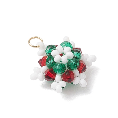 Glass Seed Beaded Snowflake Pendants PALLOY-MZ00815-05-1