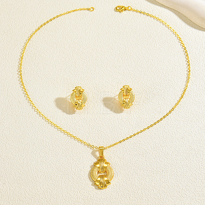 Brass Ring Pendant Necklace & Stud Earrings Sets for Women PL1796-1