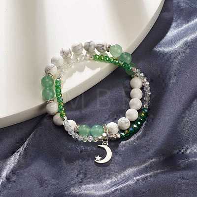 Moon and Star Charm Multi-strand Bracelet BJEW-TA00033-02-1