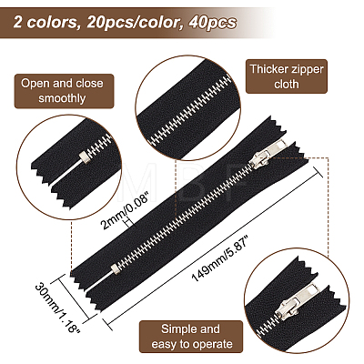 AHADEMAKER 40Pcs 2 Colors Polyester Zipper Sewing Accessories FIND-GA0005-69-1