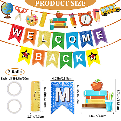 CRASPIRE 2 Sets 2 Styles Welcome Come Back & School Supplies Paper Banners DIY-CP0009-68-1