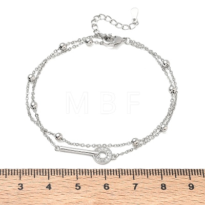 Brass Micro Pave Clear Cubic Zirconia Key Link 2-Strand Bracelets KK-CBA6980-20P-1