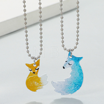 2Pcs 2 Style Cute Fox & Wolf Stainless Steel Pendant Necklaces Set PW23032990474-1
