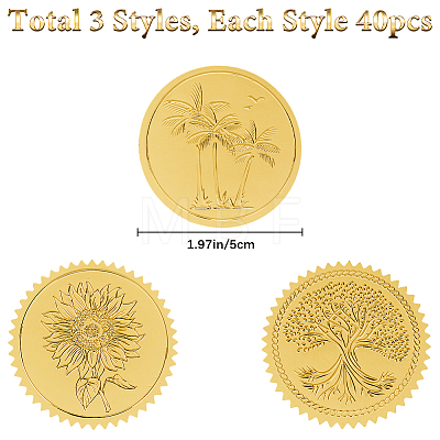 CRASPIRE 30 Sheets 3 Styles Self Adhesive Gold Foil Embossed Stickers DIY-CP0010-50-1