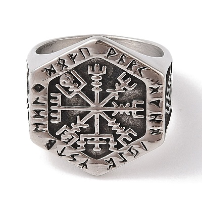 Viking 304 Stainless Steel Vegvisir Wide Finger Rings for Mens RJEW-U005-18A-01-1