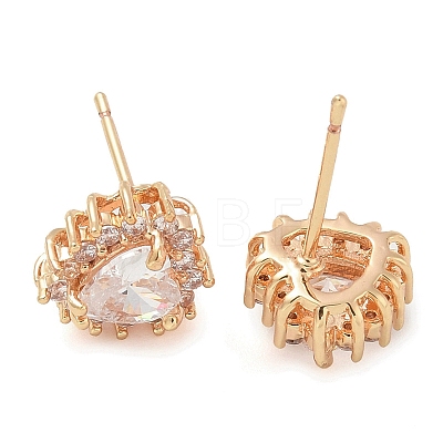 Rack Plating Flat Round Brass Clear Cubic Zirconia Stud Earrings EJEW-M090-19G-02-1