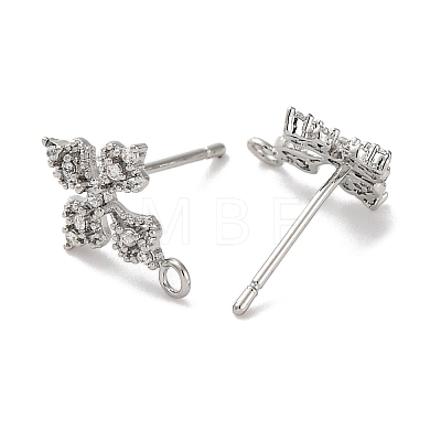 Flower Brass Micro Pave Cubic Zirconia Stud Earring Findings KK-U042-19P-1