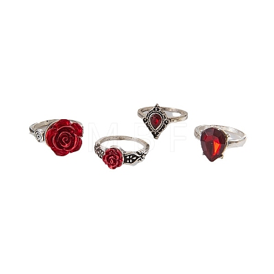 9Pcs 9 Styles Alloy Spider Web & Rose & Heart Finger Rings Sets for Women PW-WG0828C-01-1