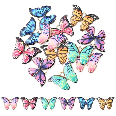 12Pcs 6 Colors Printed Alloy Pendants FIND-FS0001-28-1