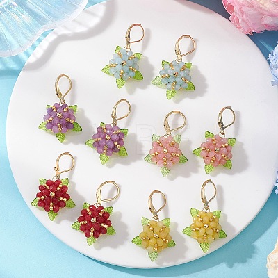 Valentine's Day Flower Natural Malaysian Jade & Glass Seed Beaded Leverback Earrings EJEW-MZ00700-1