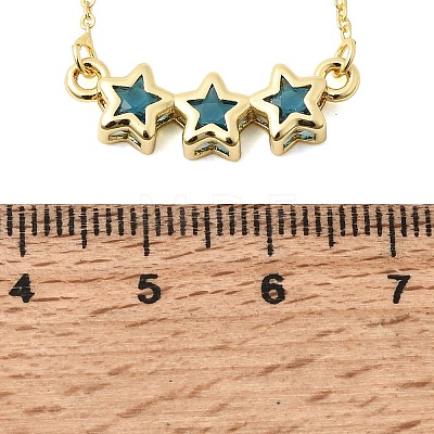 Brass Glass Triple Star Pendant Necklaces KK-CBAB173-03G-12-1