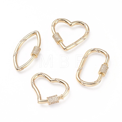 Brass Micro Pave Cubic Zirconia Screw Carabiner Lock Charms ZIRC-F109-11G-1