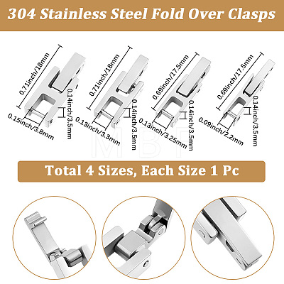 4Pcs 4 Styles 304 Stainless Steel Watch Band Clasps STAS-BBC0011-16A-1
