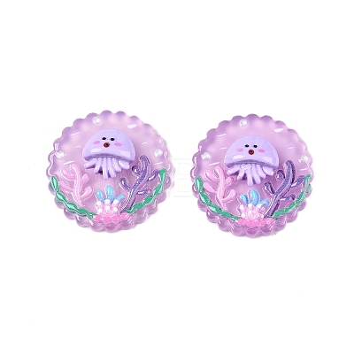 Ocean Theme Flat Round Resin Cabochons CRES-T025-02F-1