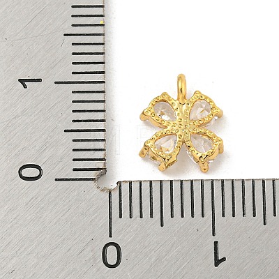 Clover Rack Plating Brass Micro Pave Clear Cubic Zirconia Charms KK-P277-13G-1