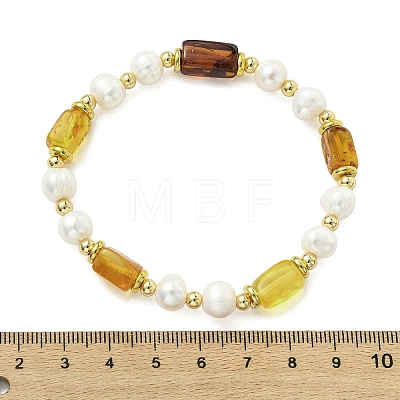 Natural Cultured Freshwater Pearl & Amber  Beads Stretch Bracelets for Women BJEW-JB13606-1
