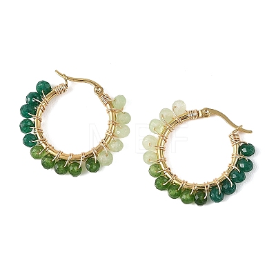 Dyed Natural Malaysia Jade Rondelle Bead & 201 Stainless Steel Hoop Earrings EJEW-JE07415-01-1