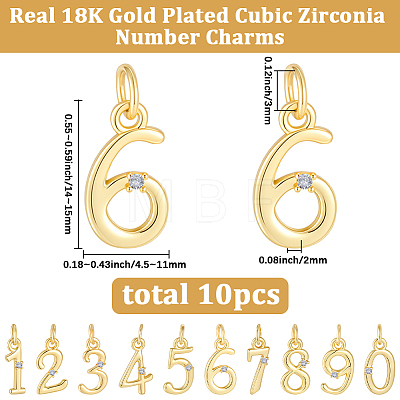 10Pcs 10 Styles Brass Micro Pave Clear Cubic Zirconia Charms KK-BBC0025-92-1