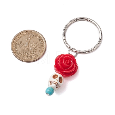 Flower Resin & Synthetic Turquoise Keychain KEYC-JKC00823-1