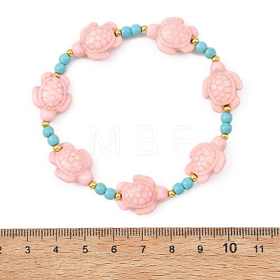 Synthetic Turquoise & Brass Beads Stretch  Bracelets for Women BJEW-JB13876-03-1
