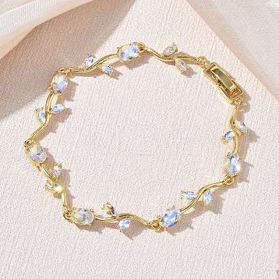 Brass Glass Flower Link Chain Bracelets KK-CBA7DFA-01G-02-1