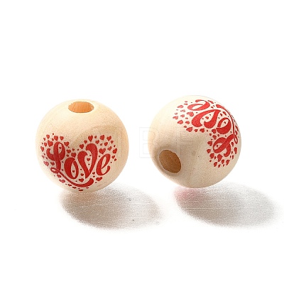 Valentine's Day Element Printed Wood Beads WOOD-R002-01-33-1