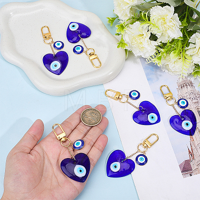 6Pcs Heart Handmade Evil Eye Lampwork Pendant Decorations HJEW-ME00102-1