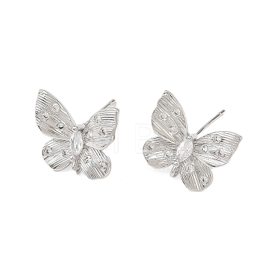 Butterfly Brass Micro Pave Clear Cubic Zirconia Stud Earring Findings KK-F921-02P-1