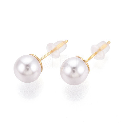 Brass ABS Imitation Pearl Round Stud Earrings KK-T077-25-1