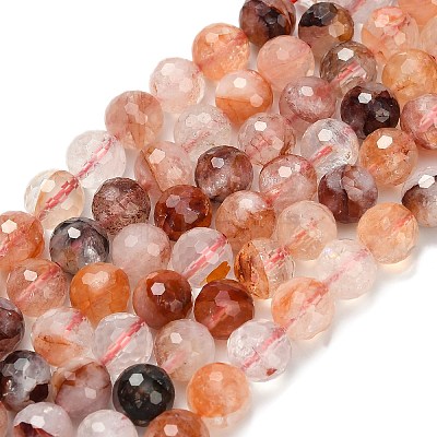 Grade A Natural Red Hematoid Quartz/Ferruginous Quartz Beads Strands G-L642-F03-8mm-1