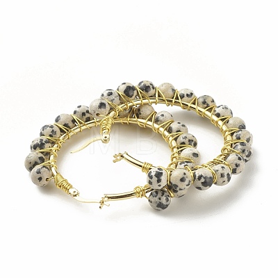 Natural Dalmatian Jasper Beaded Hoop Earrings for Women EJEW-C003-03O-RS-1