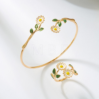 Sunflower Brass Enamel Cuff Bangles & Rings Sets for Women WGC9600-06-1