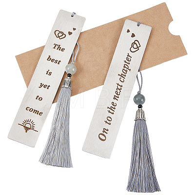 2Pcs 2 Style 201 Stainless Steel Bookmarks with Nylon Tassel AJEW-CP0005-77-1