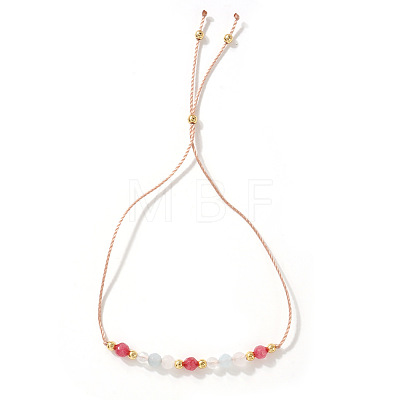 Adjustable Natural Gemstone & Brass Beaded Slider Bracelets for Women DZ3322-2-1