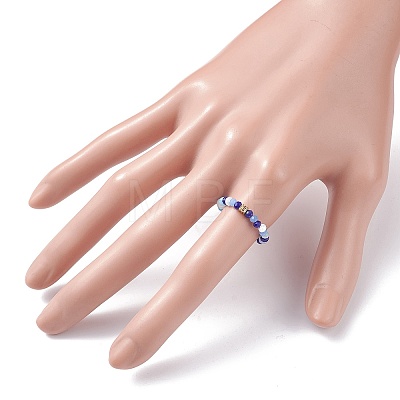 Glass Beaded Stretch Finger Ring with Cube for Women X-RJEW-JR00431-1