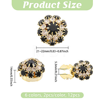 12Pcs 6 Colors Brass Rhinestone Cufflinks DIY-GL0007-16-1