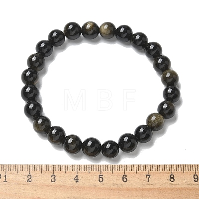 Natural Golden Sheen Obsidian Bead Stretch Bracelets X-BJEW-K212-B-020-1