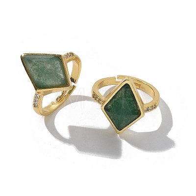 Rhombus Natural Green Aventurine Finger Rings RJEW-B113-01G-03-1