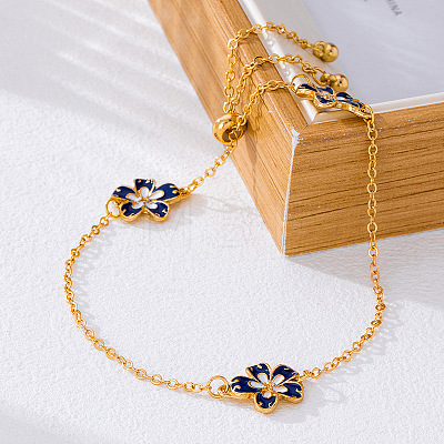 Blue Flower Alloy Enamel Link Chain Slider Anklets for Women FS-WG65877-01-1