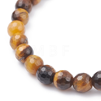 Faceted Round Natural Tiger Eye & Lapis Lazuli & Amethyst Beads Stretch Bracelets Set BJEW-JB07082-1