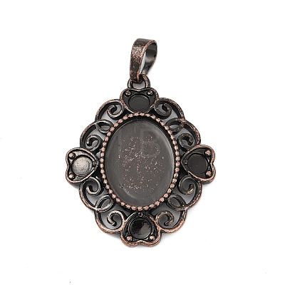 Heart with Oval Brass Pendant Cabochon Settings KK-S521-06RC-1