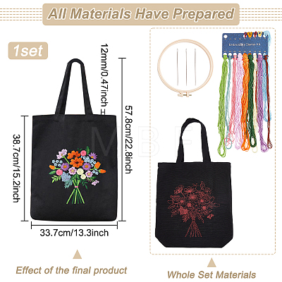 DIY Canvas Bag Flower Embroidery Kits DIY-WH0374-84A-1